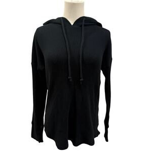 Abercrombie Fitch Black Waffle Knit Thermal Hoodie Women S Long Sleeve Lounge